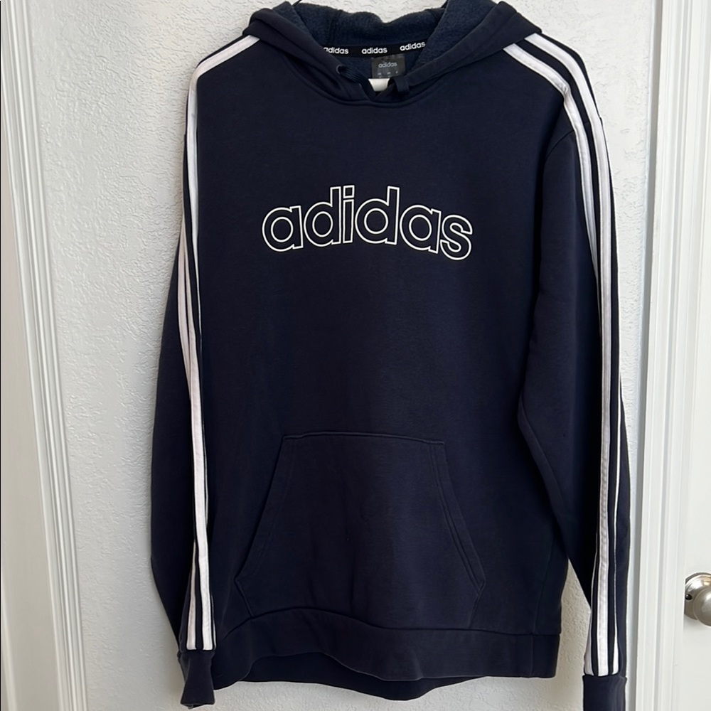 Adidas Navy Crew Neck Sweater with Iconic Stripes